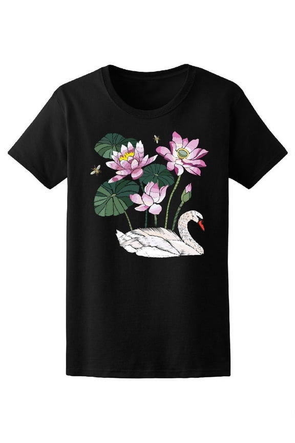 Beautiful Swan And Flowers T-Shirt Women -Image by Shutterstock, Female x-Large