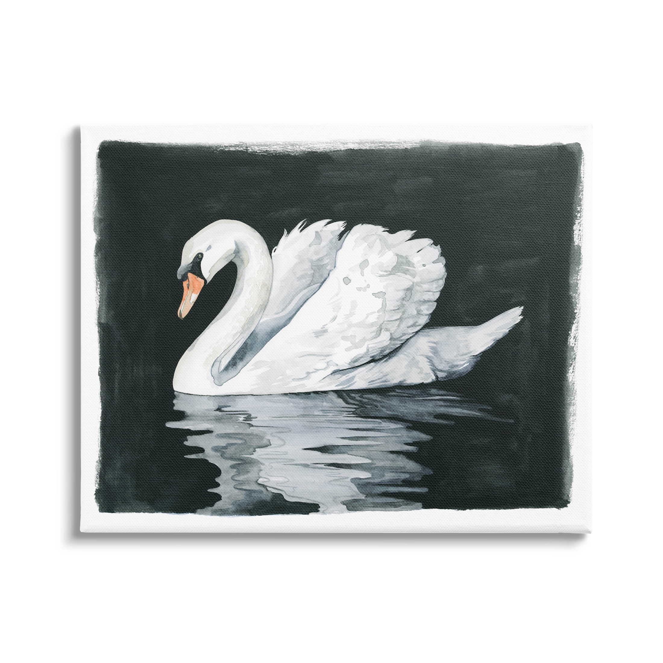 Elegant White Swan on Black Canvas Wall Art