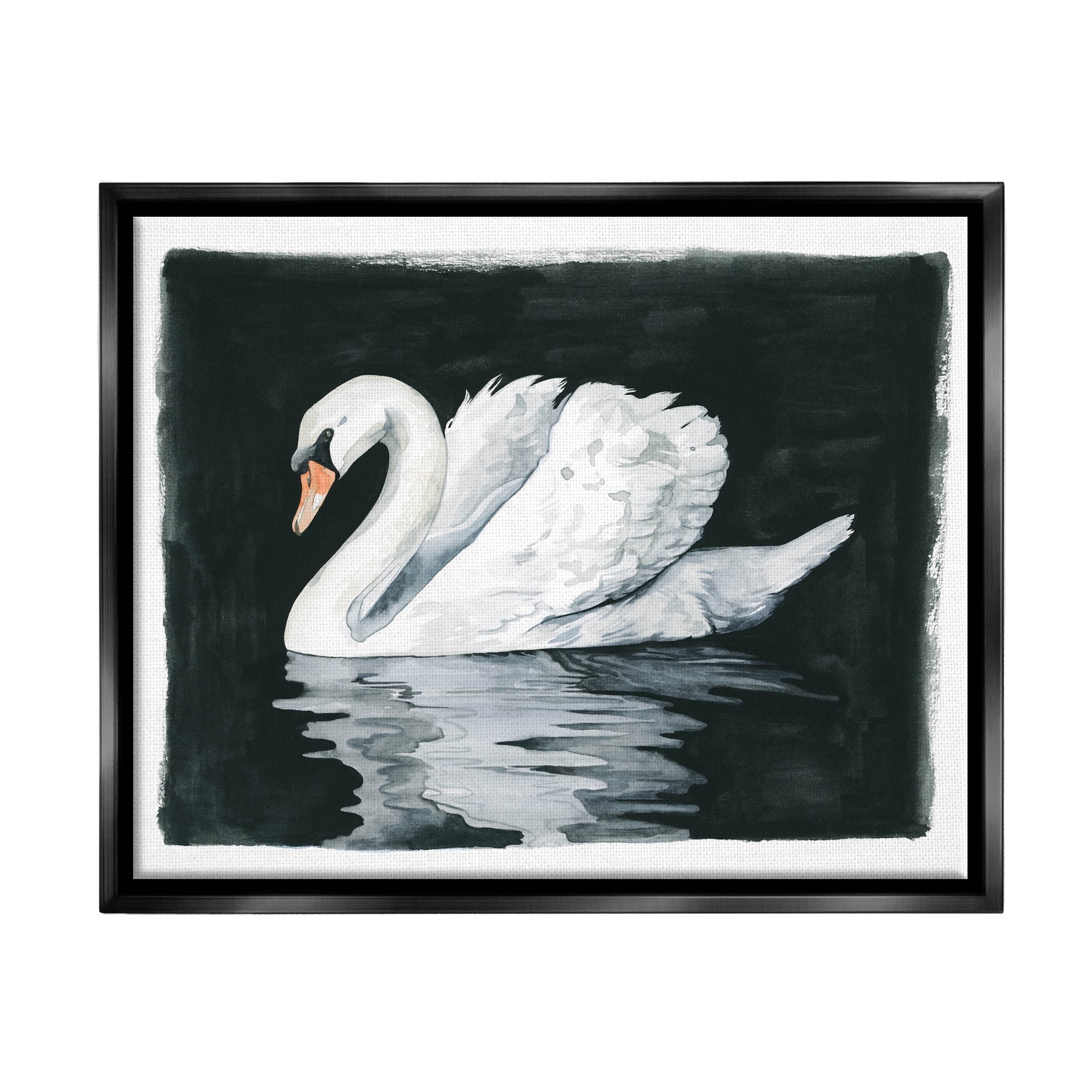 Beautiful Swan Black Reflection Animals & Insects Graphic Art Jet Black Framed Art Print Wall Art