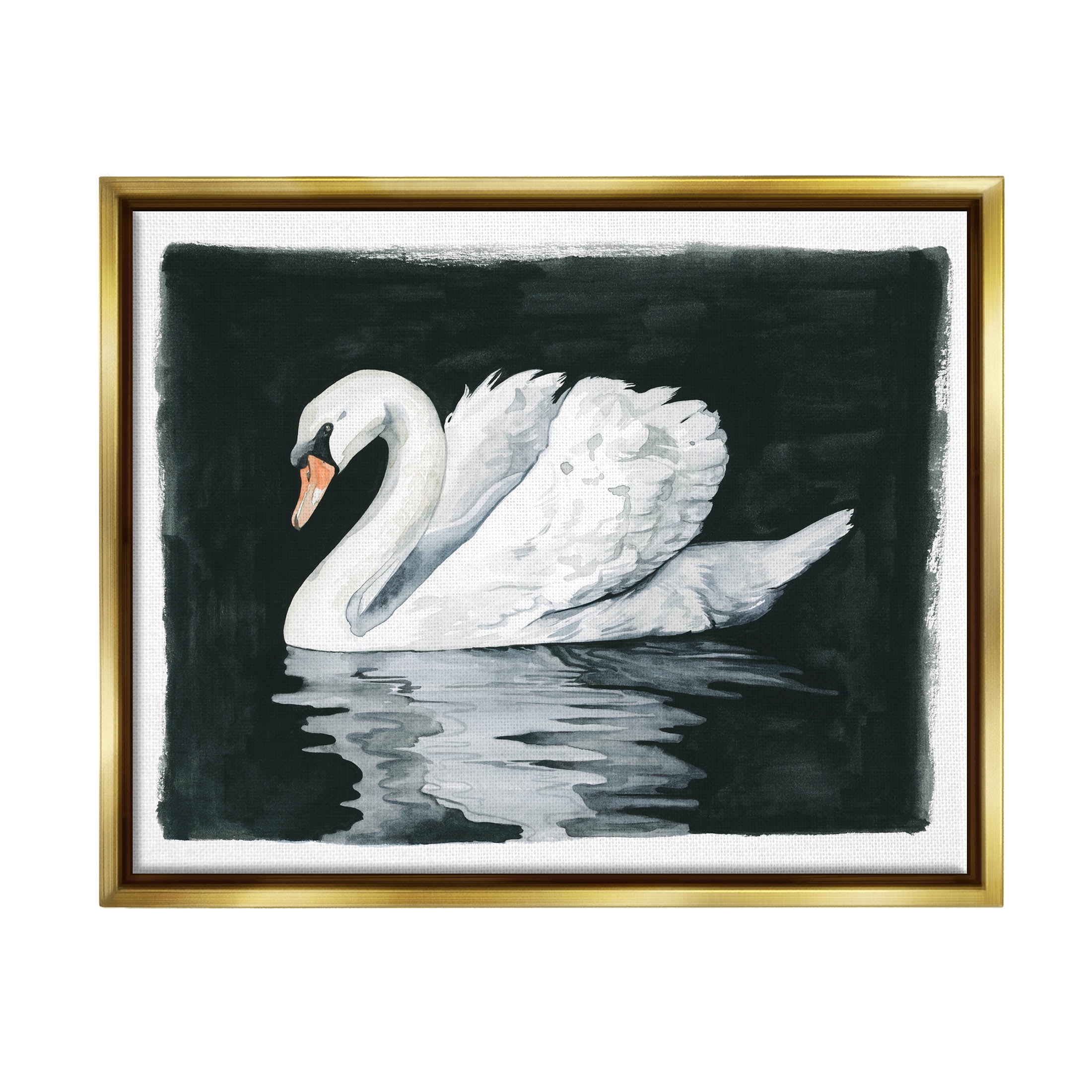 Beautiful Swan Black Reflection Animals & Insects Graphic Art Metallic Gold Framed Art Print Wall Art