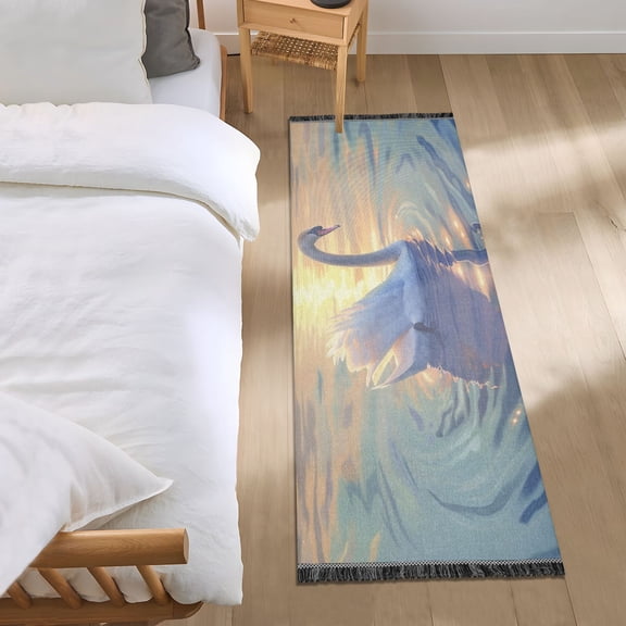 Beautiful Swan on Water Runner Area Rug 2x6 Soft Non-Slip Washable Bedside Carpet for Hallway Bedroom Living Room Home Decor