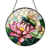 Beautiful Sweat Bee And Pink Lotus Suncatcher Window Display Sun