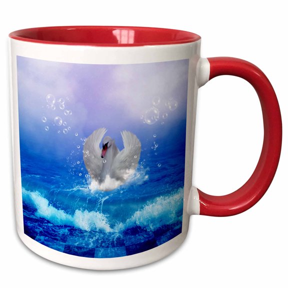 3drose, Beautiful Swimming Swan, 11oz Two-tone Red Mug