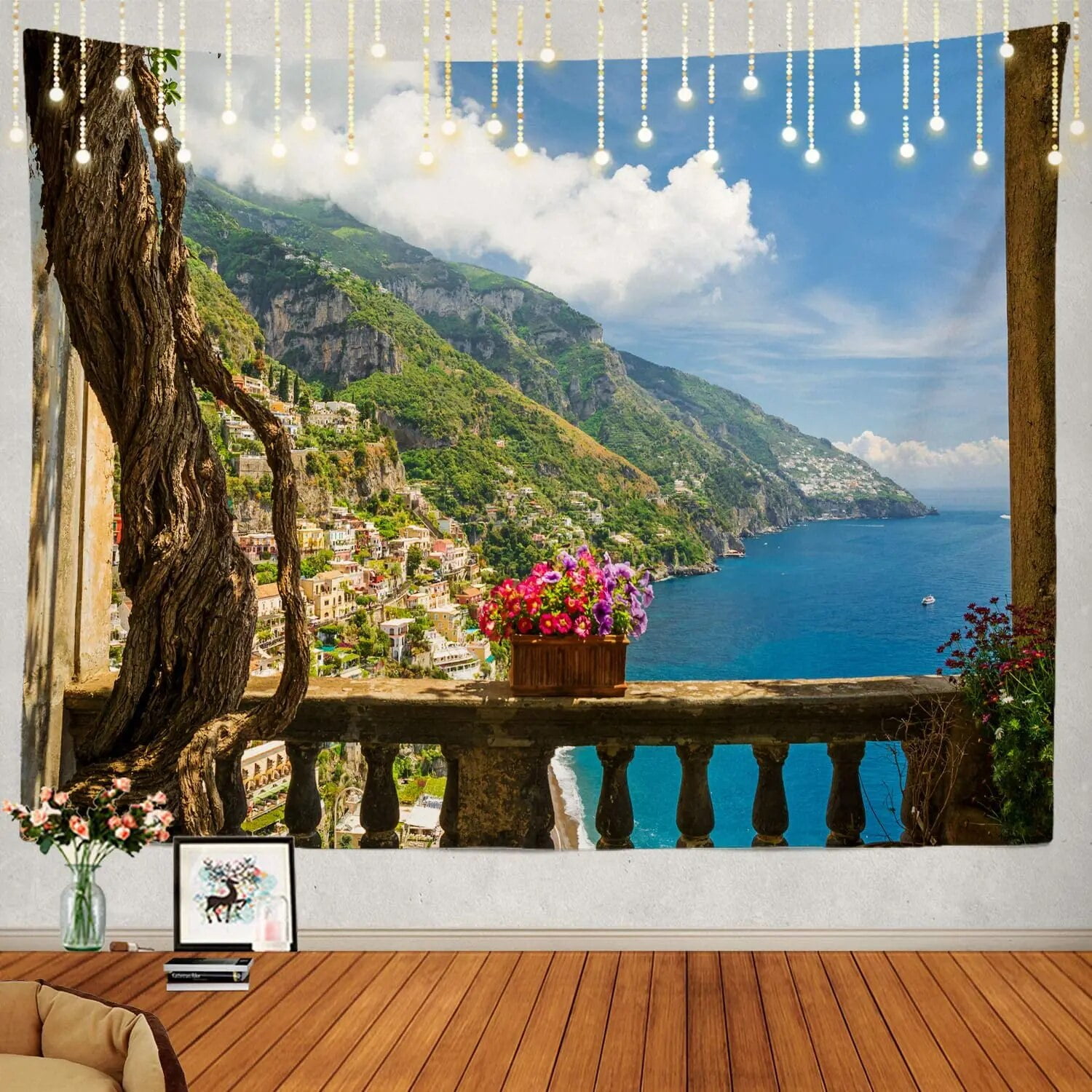 Beautiful Tapestry Positano Amalfi Coast Italy Landscape Wall Hanging 