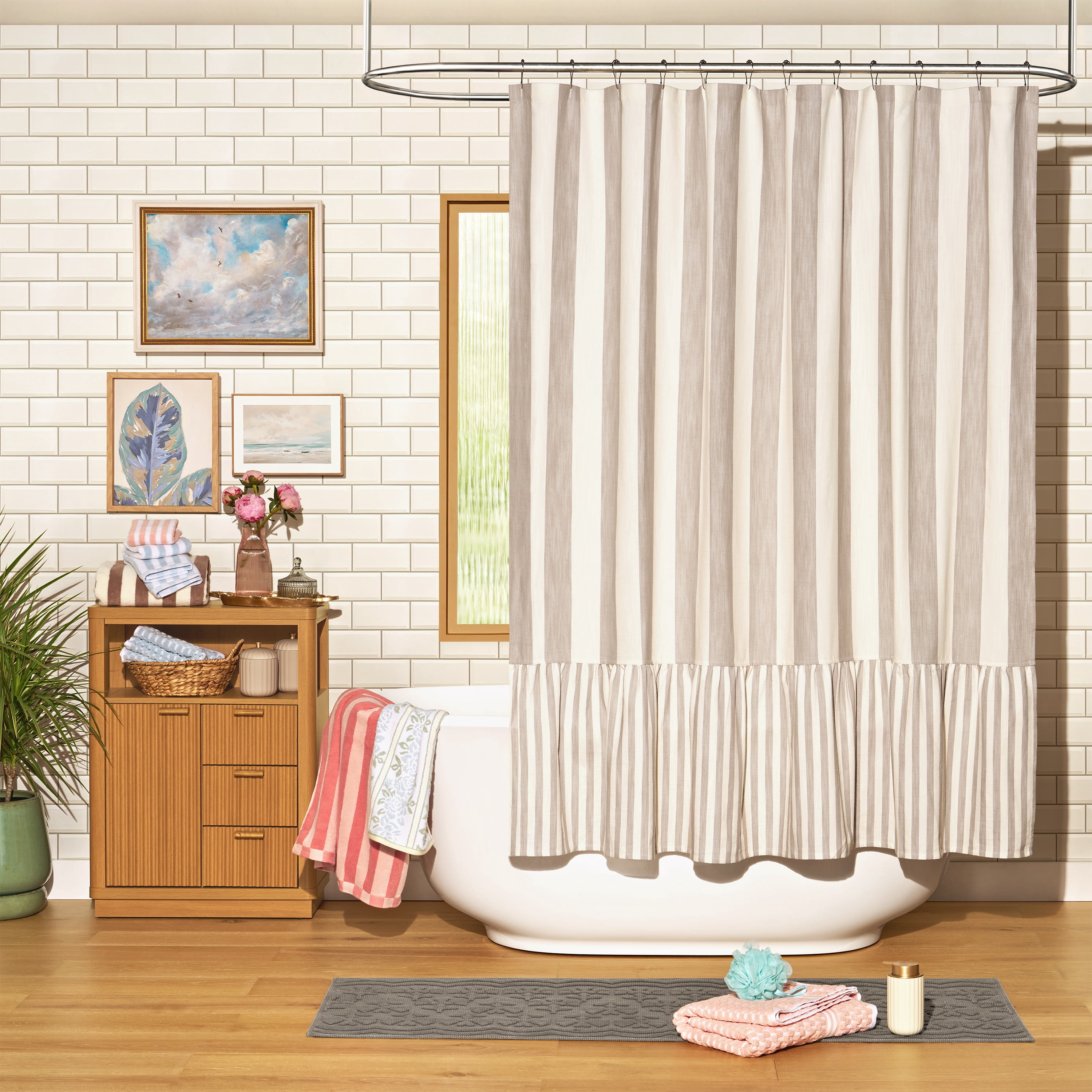 Beautiful Fawn Mix & Match Stripe Shower Curtain by Drew Barrymore, Cotton & Polyester, 72" x 72"