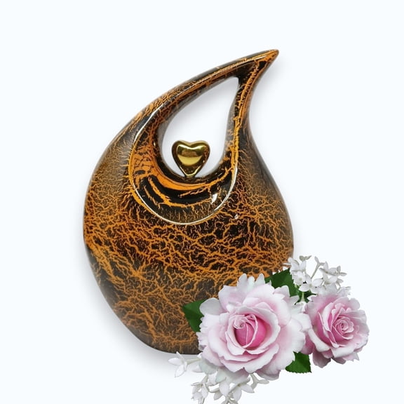 Beautiful Teardrop Funeral Urn for Adult Ashes - Large Ceramic Memorial Keepsake Urns with Secure Bottom Opening - Decorative Earns for Living Room Table, 8" x 6"