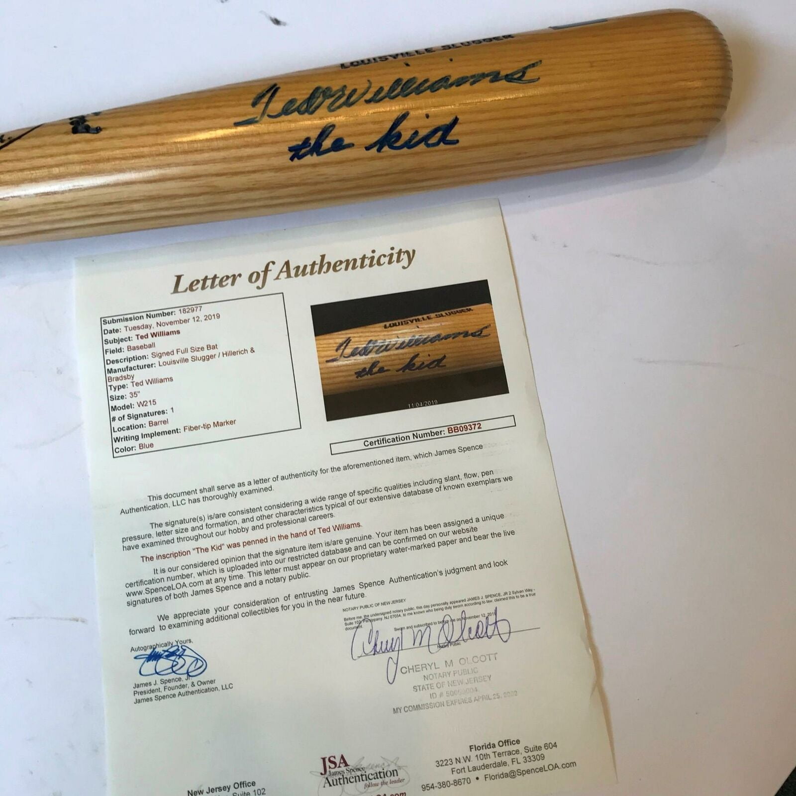 Beautiful Ted Williams "The Kid" Signed Inscribed Game Model Bat With