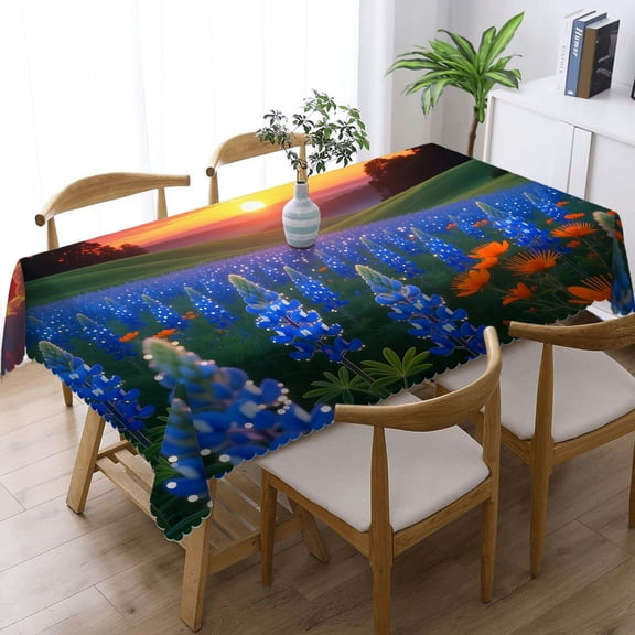 Beautiful Texas Bluebonnets Field Tablecloths for dining table, Machine-Made - Polyester Tablecloths Rectangular Tablecloth, Cafe, dinner, picnic