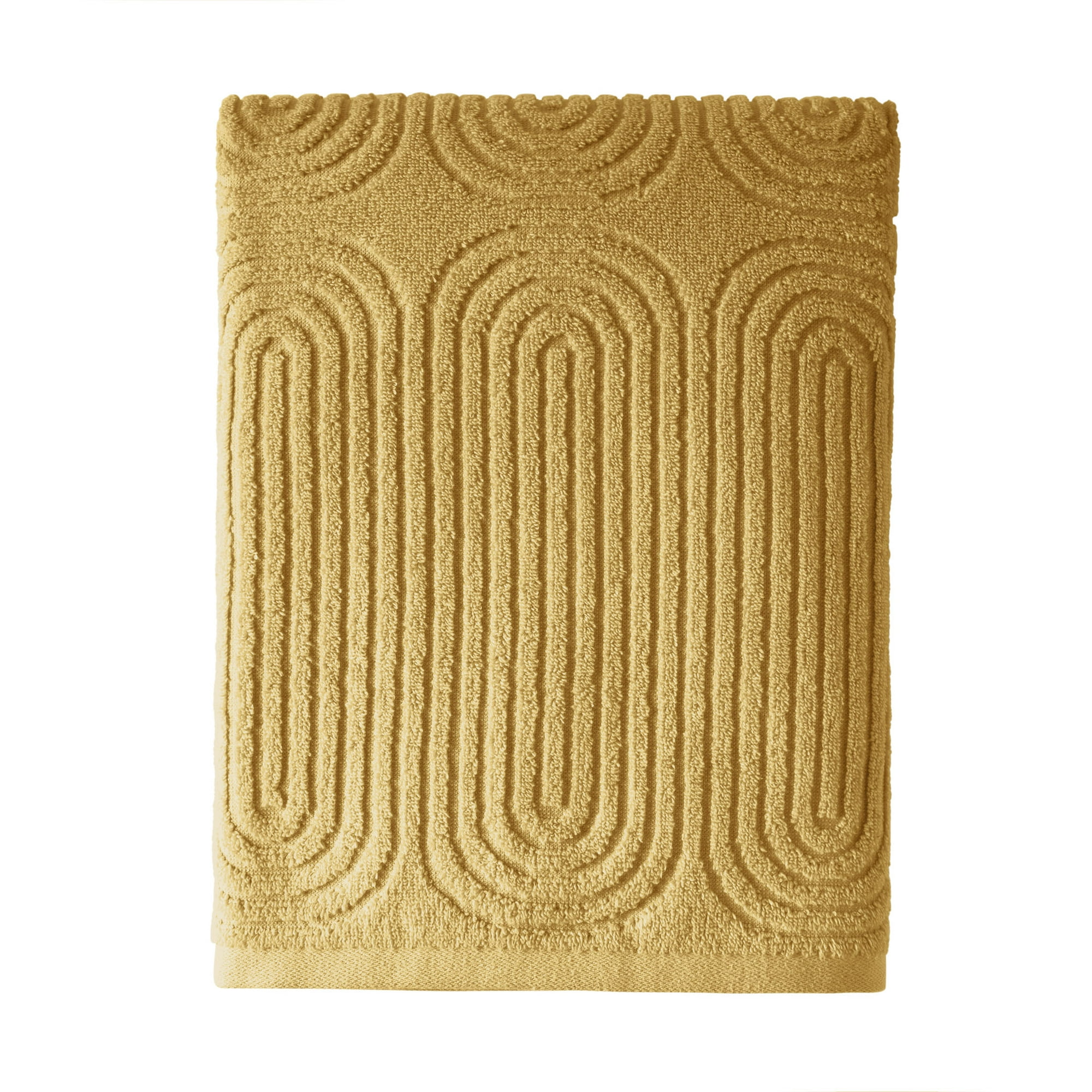 Beautiful by Drew Barrymore Textured Bath Towel, Soft 100% Cotton, Amber Yellow