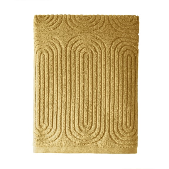 Beautiful by Drew Barrymore Textured Bath Towel, Soft 100% Cotton, Amber Yellow