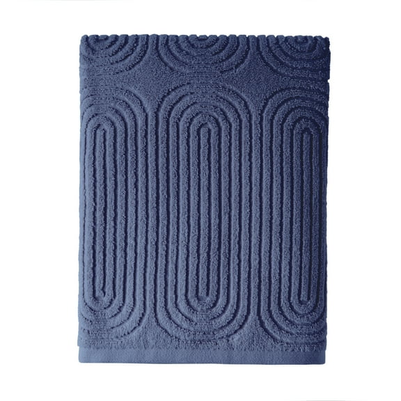 Beautiful by Drew Barrymore Textured Bath Towel, Soft 100% Cotton, Smokey Blue