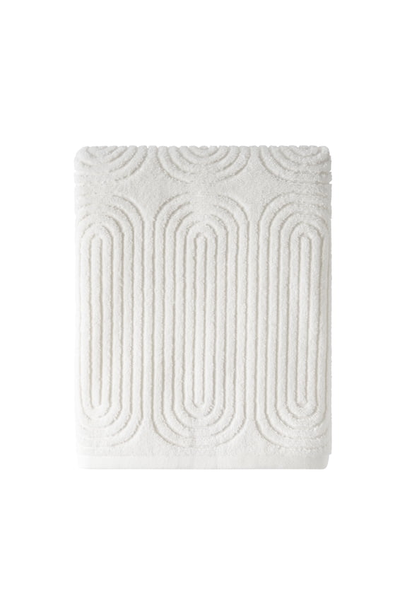 by Drew Barrymore Textured Bath Towel, Soft 100% Cotton, Off White