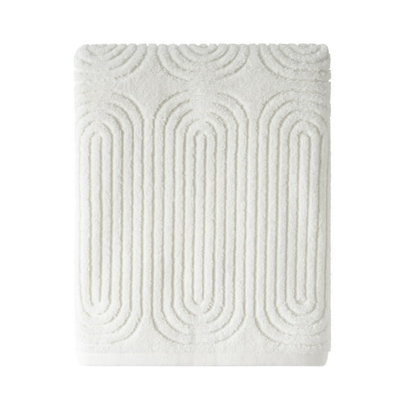 Beautiful by Drew Barrymore Textured Bath Towel, Soft 100% Cotton, Off White