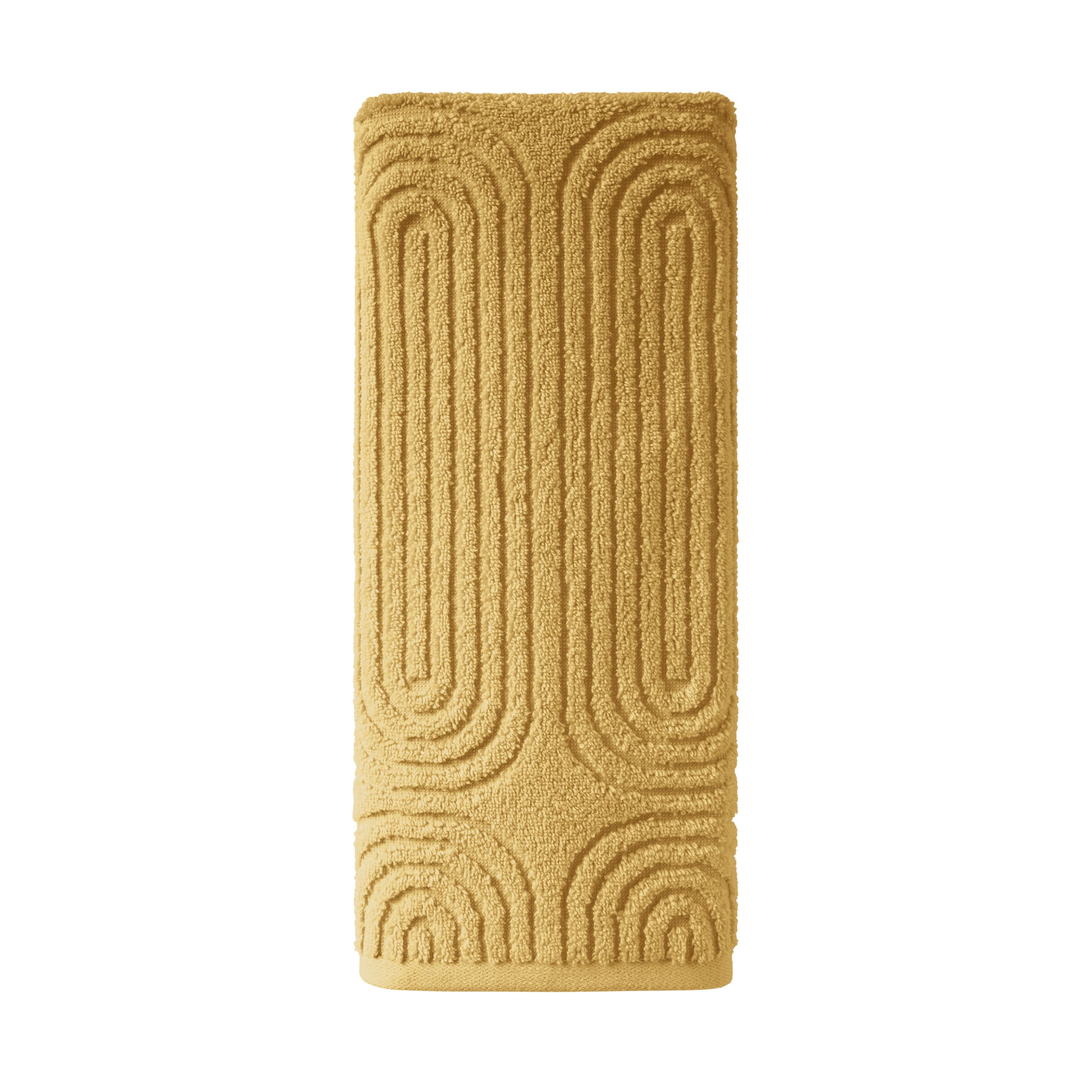 Beautiful by Drew Barrymore Textured Hand Towel, Soft 100% Cotton, Amber Yellow