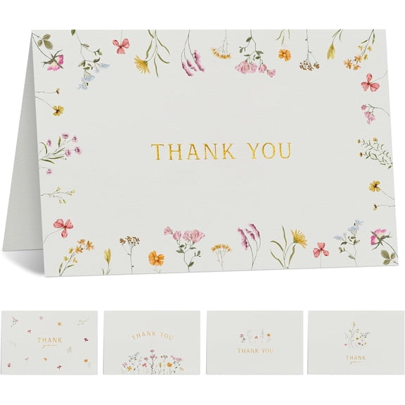 Beautiful Thank You Card Set With Envelopes and Stickers - Set of 20 Elegant Blank Cards For Personalized Notes - Perfect Bulk Stationary Set For All Occasions incl. Weddings, Business & Baby Showers