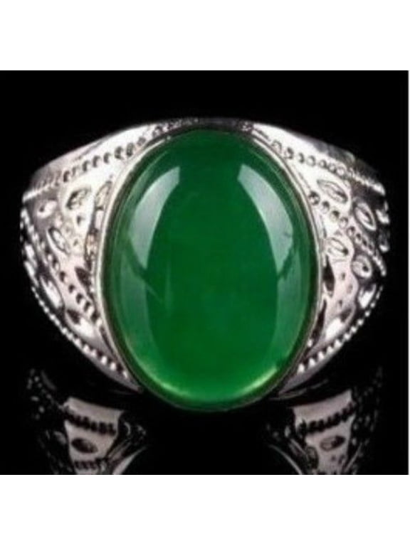 Beautiful Tibetan Silver Green Jade Men's Ring -