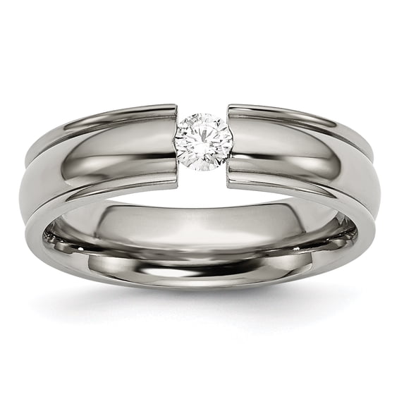 Beautiful Titanium Grooved 6mm Diamond Polished Band