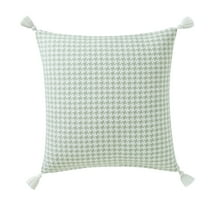 Beautiful Tonal Houndstooth Cotton Decorative Pillow with Tassels by Drew Barrymore, 22" x 22", Sage