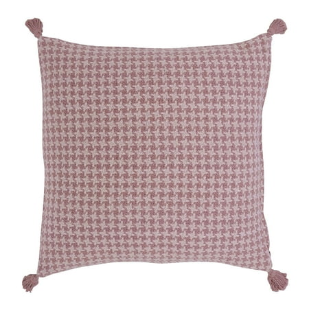 Beautiful Tonal Houndstooth Cotton Slub Decorative Pillow with Tassels by Drew Barrymore, 22" x 22", Rosé Pink