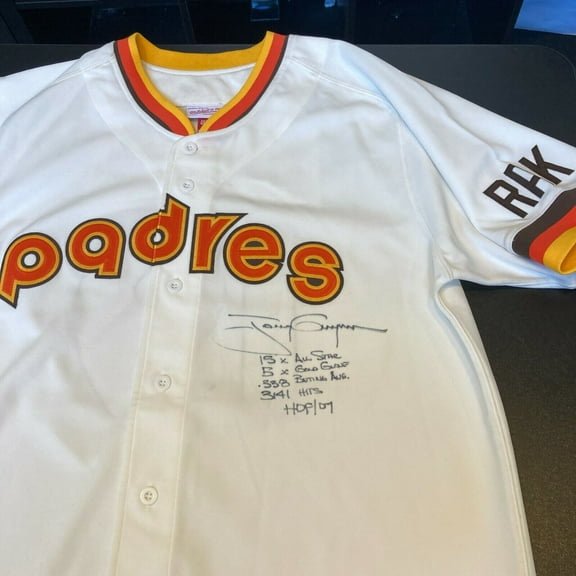 Beautiful Tony Gwynn Signed Heavily Inscribed STATS Padres Jersey Tristar MLB