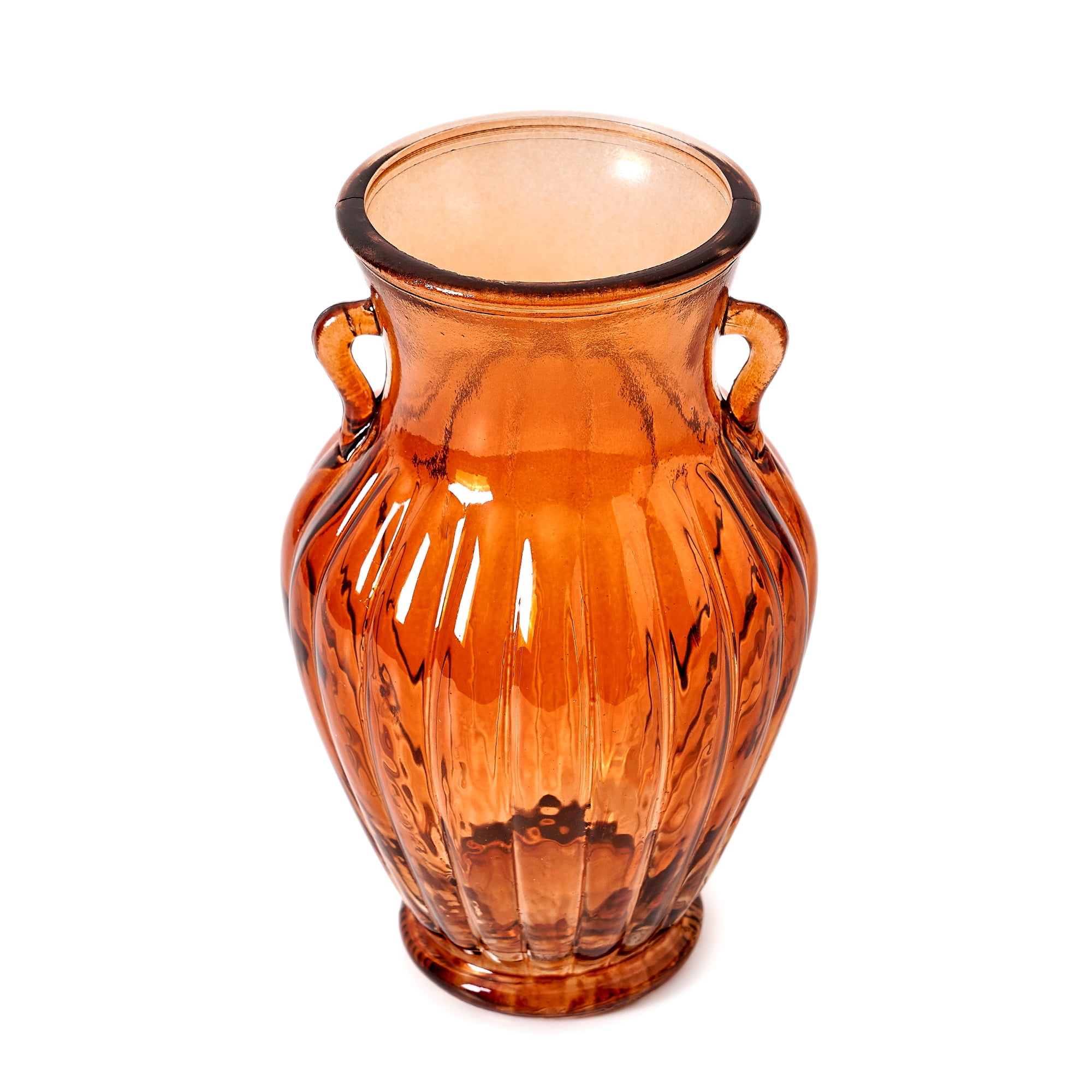 Beautiful Amber Glass Flower Vase for Fresh or Artificial Flowers - Home Decor Centerpiece by Drew Barrymore 8" X 5"