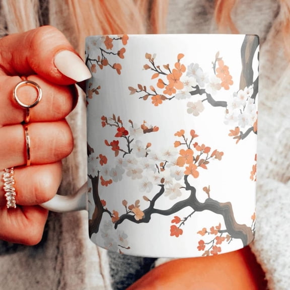Beautiful Tree Branches Ceramic Mug, Colorful Leaves Coffee Cup, Floral Branches Teacup, Sakura Tree Mug, anese Bonsai Gift Mug.