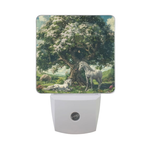 Beautiful Tree with Unicorn Night Light 2 Pack LED Nightlight Plug into Wall Dusk to Dawn Sensor Soft White