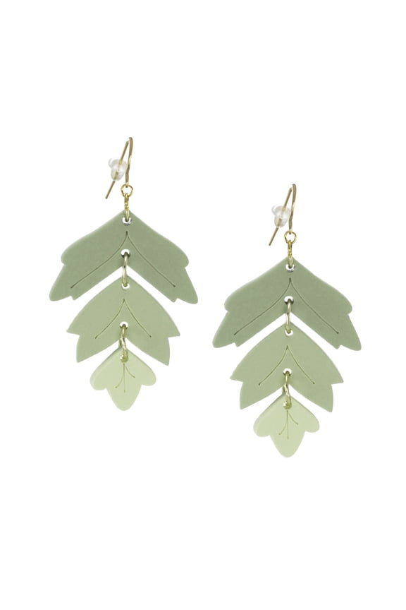 Beautiful Tri-Color Green Leaf Statement Earrings, Hypoallergenic Gold Ear Wires