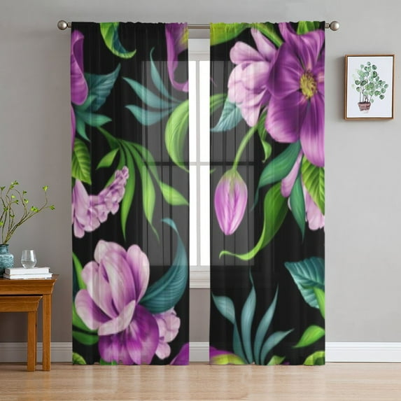 Beautiful Tropical Flowers Sheer Window Curtains For Living Room Bedroom Modern Voile Tulle Curtains Fabric Drapes For Kitchen