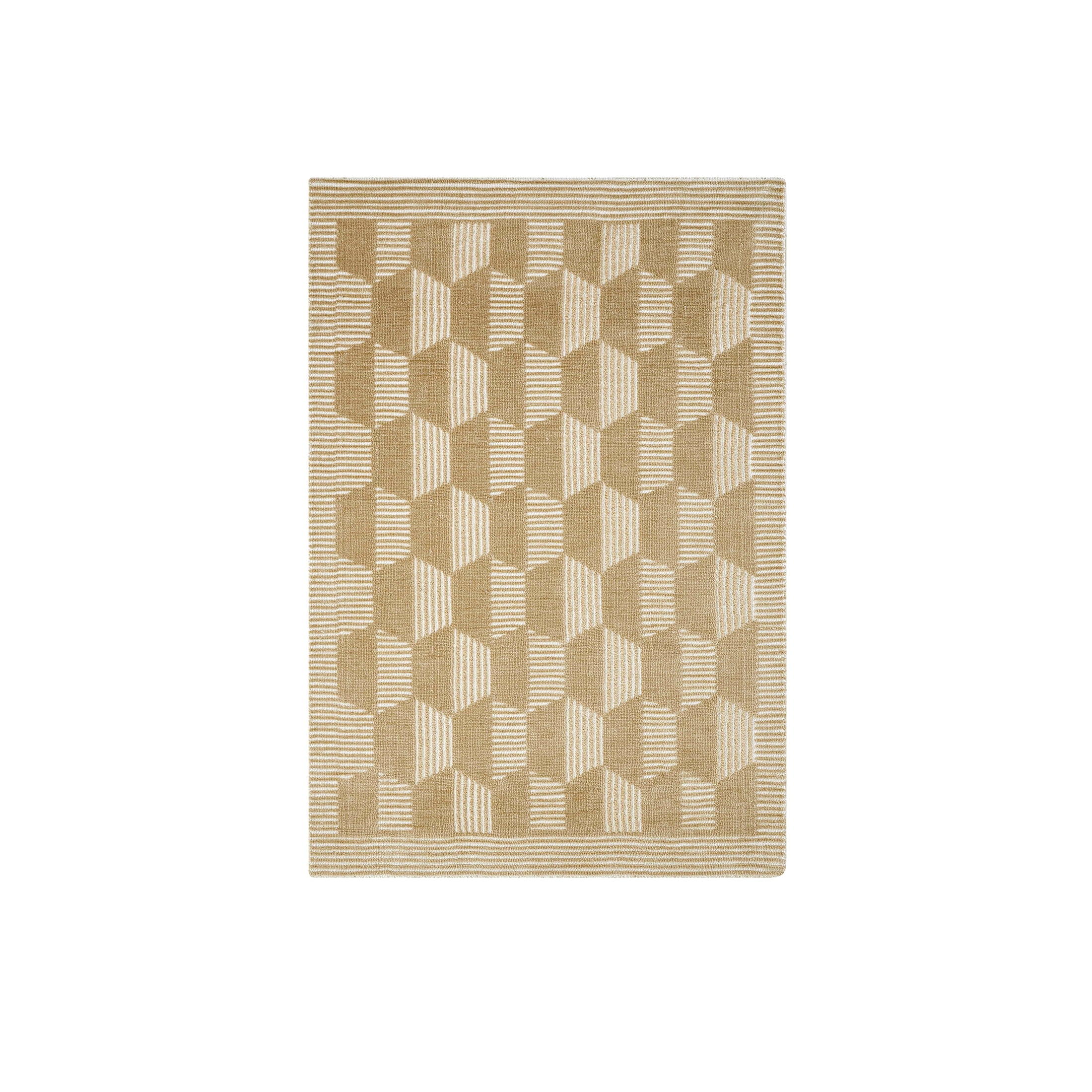 Beautiful Tufted Beige Geometric Stripe Indoor Area Rug by Drew Barrymore, 5' x 7'