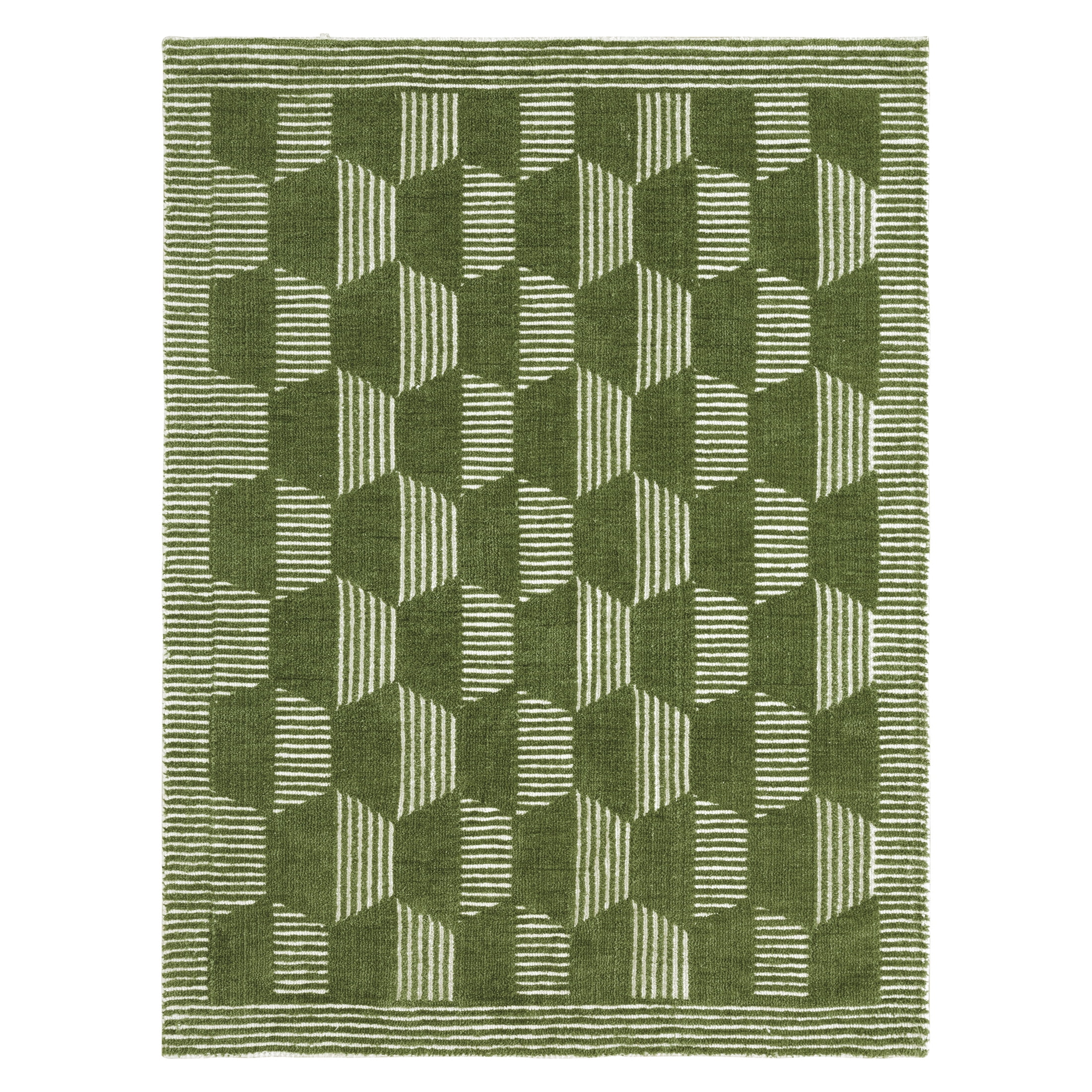 Beautiful Tufted Thyme Green Geometric Stripe Indoor Area Rug by Drew Barrymore, 5' x 7'