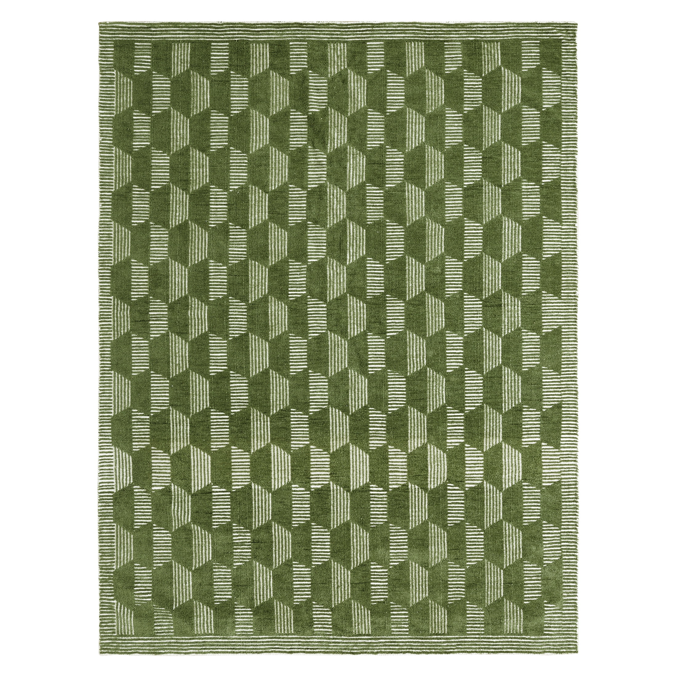 Beautiful Tufted Thyme Green Geometric Stripe Indoor Area Rug by Drew Barrymore, 8' x 10'