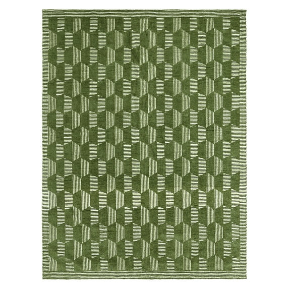 Beautiful Tufted Thyme Green Geometric Stripe Indoor Area Rug by Drew Barrymore, 8' x 10'