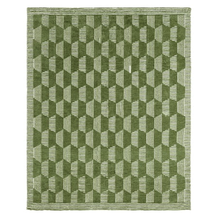 Beautiful Tufted Thyme Green Geometric Stripe Indoor Area Rug by Drew Barrymore, 9' x 12'