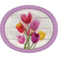 thumbnail image 1 of Beautiful Tulip Blossoms 12-inch Oval Paper Plates 8 Per Pack, 1 of 2