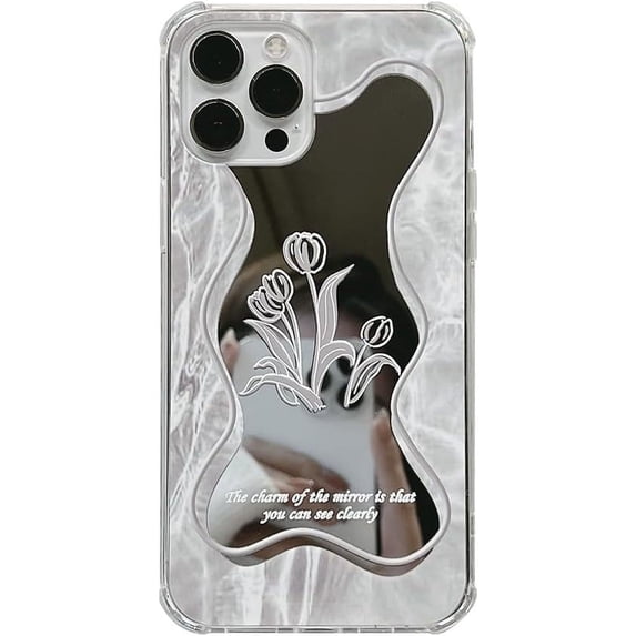 Beautiful Tulip Flower Water Ripple Plating Mirror Phone Case Compatible with iPhone Case (White,iPhone 15 Pro)
