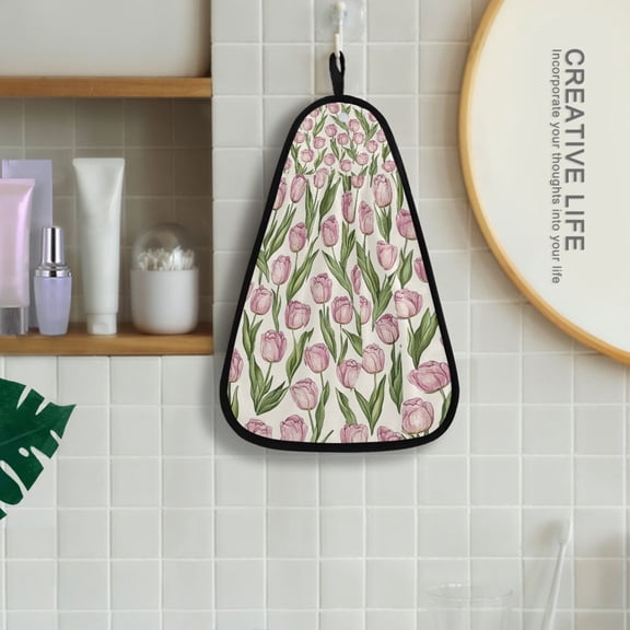 Beautiful Tulip Flowers Hanging Kitchen Towel Machine Washable Hand Towel Bathroom Absorbent Towel Quick Dry Dishcloth