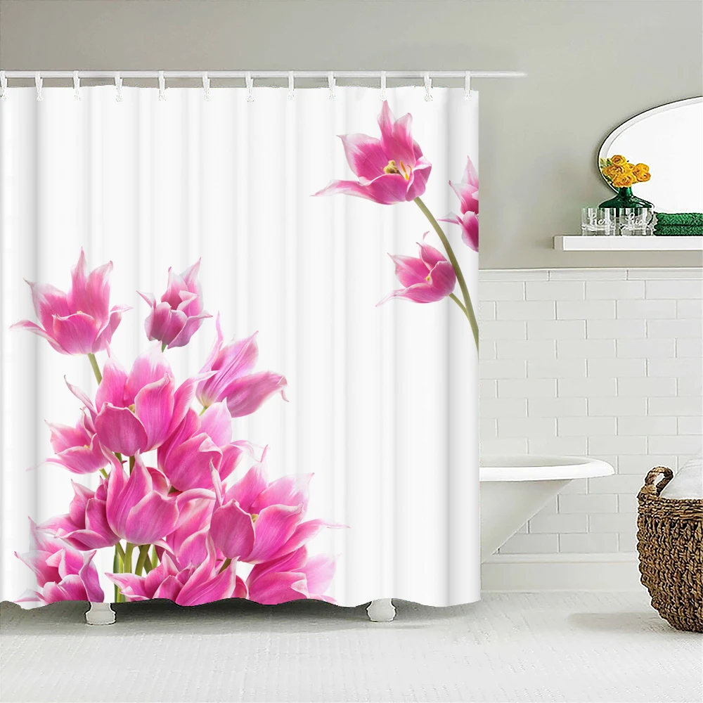 Beautiful Tulip Rose Flowers Shower Curtain Bathroom Curtains Nature