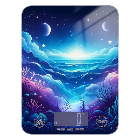 Beautiful Underwater Sea Food Scale Digital Kitchen Scale Waterproof Tempered Glass Tare Function 11 lb for Baking Cooking Meal Prep