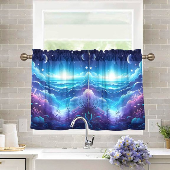 Beautiful Underwater Sea Kitchen Curtains Half Tier Curtain 2 Rod Pockets Bathroom Bedroom Cupborad Living Room 27"x36"