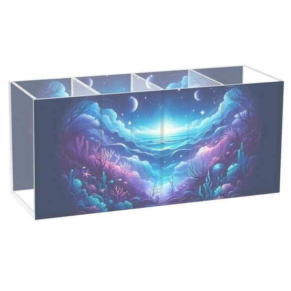 Beautiful Underwater Sea Pencil Pen Cosmetic Holder Cup Makeup Brush Holder Desk Accessories Holder Acrylic Organizer for Office School Home