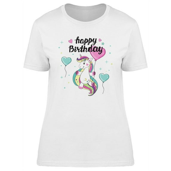 Beautiful Unicorn Happy Birthday T-Shirt Women -Image by Shutterstock, Female Small
