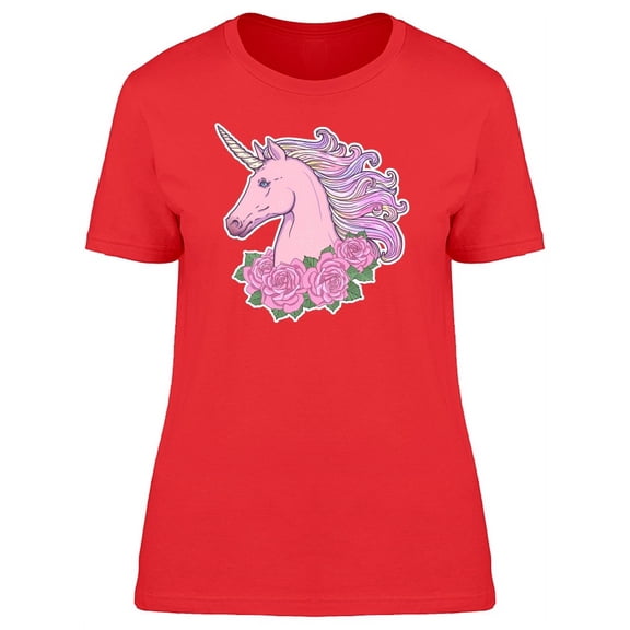 Beautiful Unicorn Head With Roses T-Shirt Women -Image by Shutterstock, Female Medium