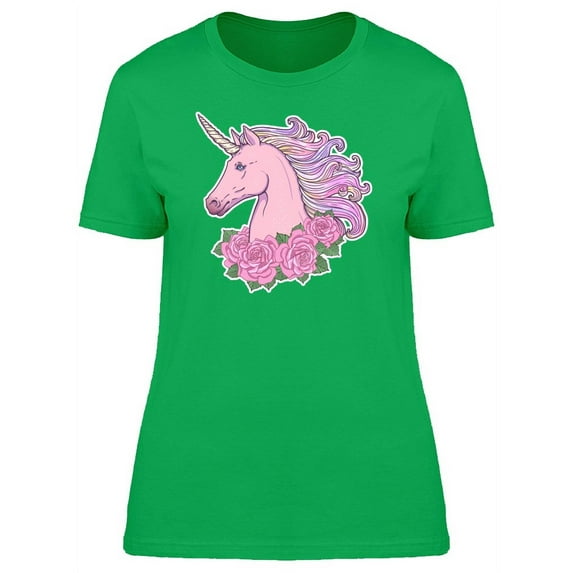 Beautiful Unicorn Head With Roses T-Shirt Women -Image by Shutterstock, Female XX-Large