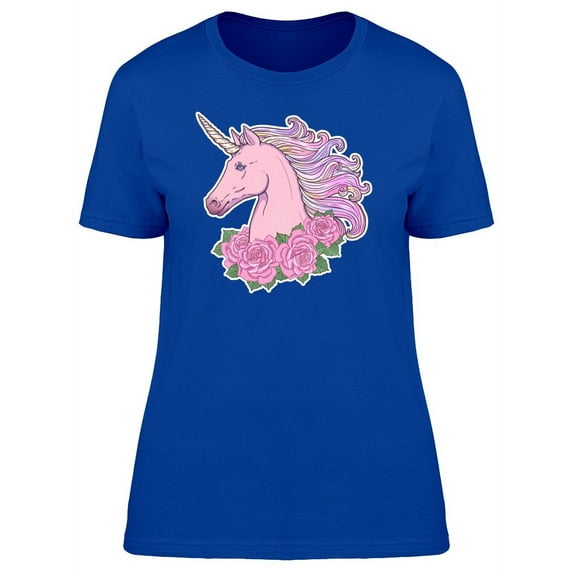 Beautiful Unicorn Head With Roses T-Shirt Women -Image by Shutterstock, Female x-Large