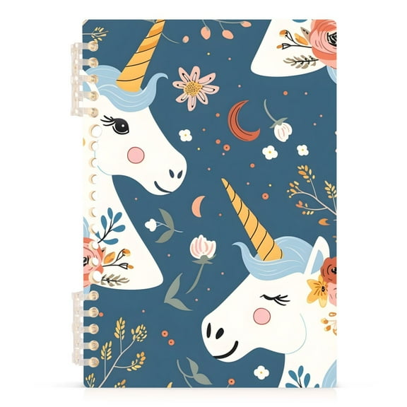 Beautiful Unicorn Head and Flower Notebooks 1-subject Journal 60 Sheets A5 College Ruled Paper Detachable Ring 8.3"x5.7"