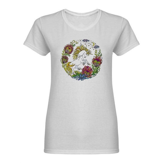 Beautiful Unicorn With Flowers Shaped T-Shirt Women -Image by Shutterstock, Female Small