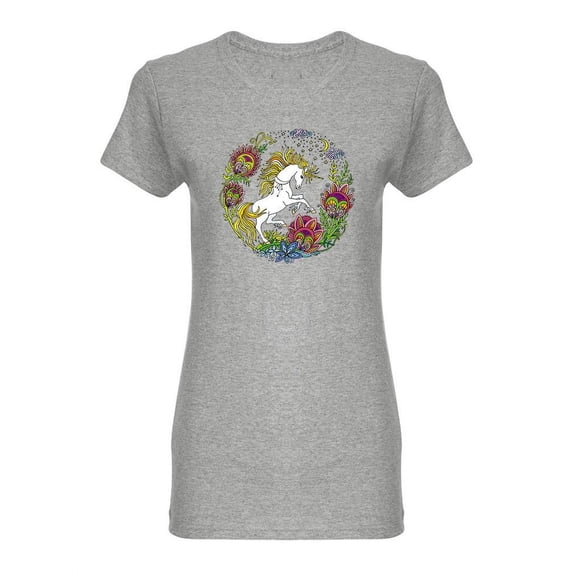 Beautiful Unicorn With Flowers Shaped T-Shirt Women -Image by Shutterstock, Female Small