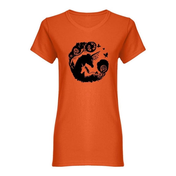 Beautiful Unicorn With Trees Shaped T-Shirt Women -Image by Shutterstock, Female Large