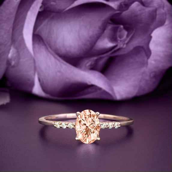 Beautiful Unique Art Deco 1.50 Carat Oval Cut Morganite And Diamond Moissanite Engagement Ring, Classic Wedding Ring in 10k Solid Rose Gold, Gift For Her, Girlfriend, Promise Ring, Anniversary Ring